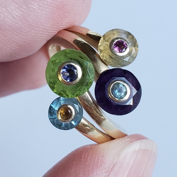 SOLD Unique 14k Gemstone Spinning Circle Ring - Picture 7 of 7